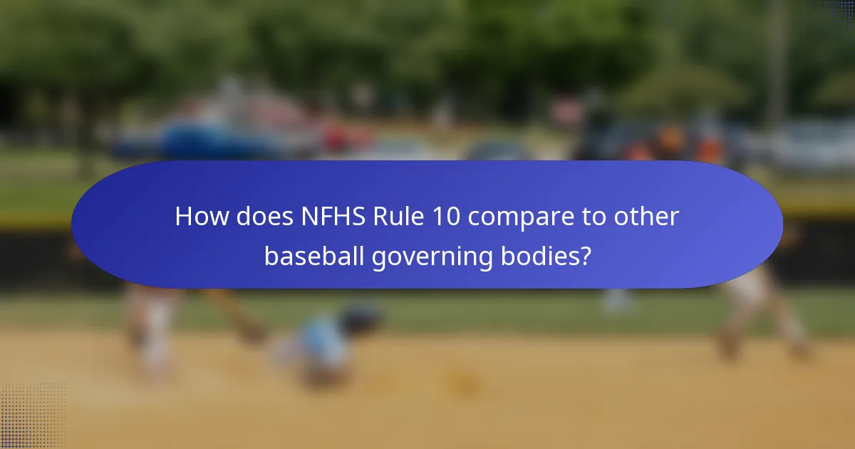 How does NFHS Rule 10 compare to other baseball governing bodies?